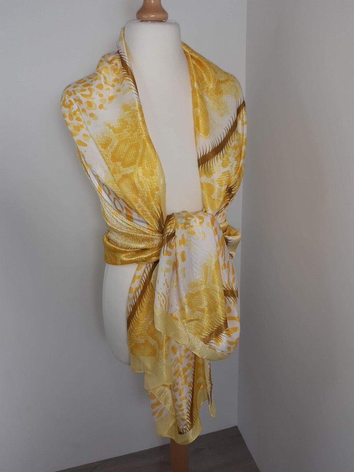 Silky Animal Print Scarf - Yellow