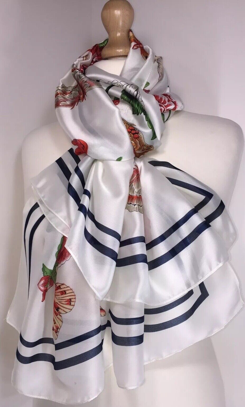 Silky Floral Scarf - White