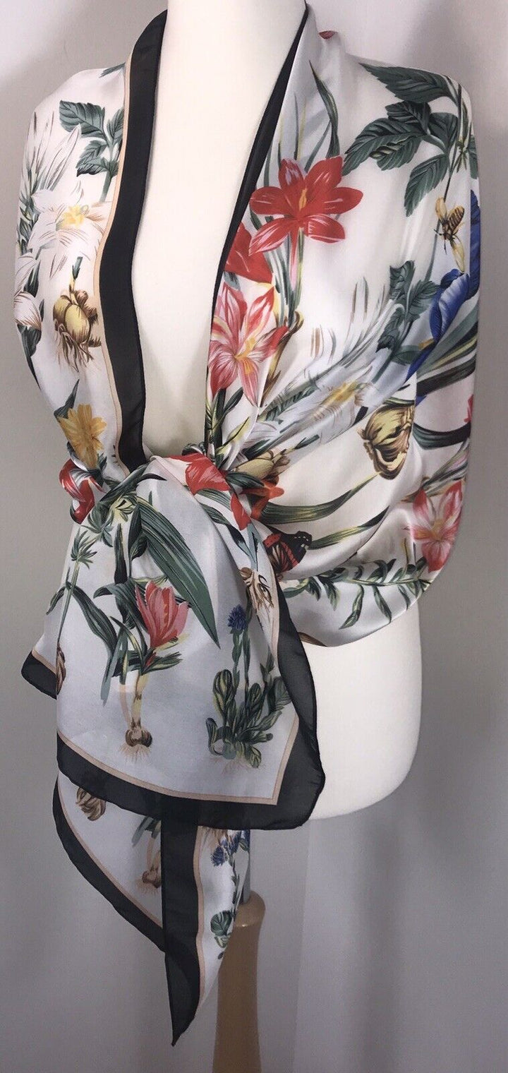 Butterflies Floral Scarf - White