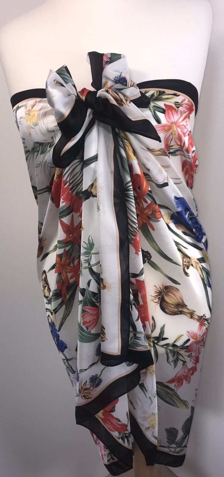 Butterflies Floral Scarf - White