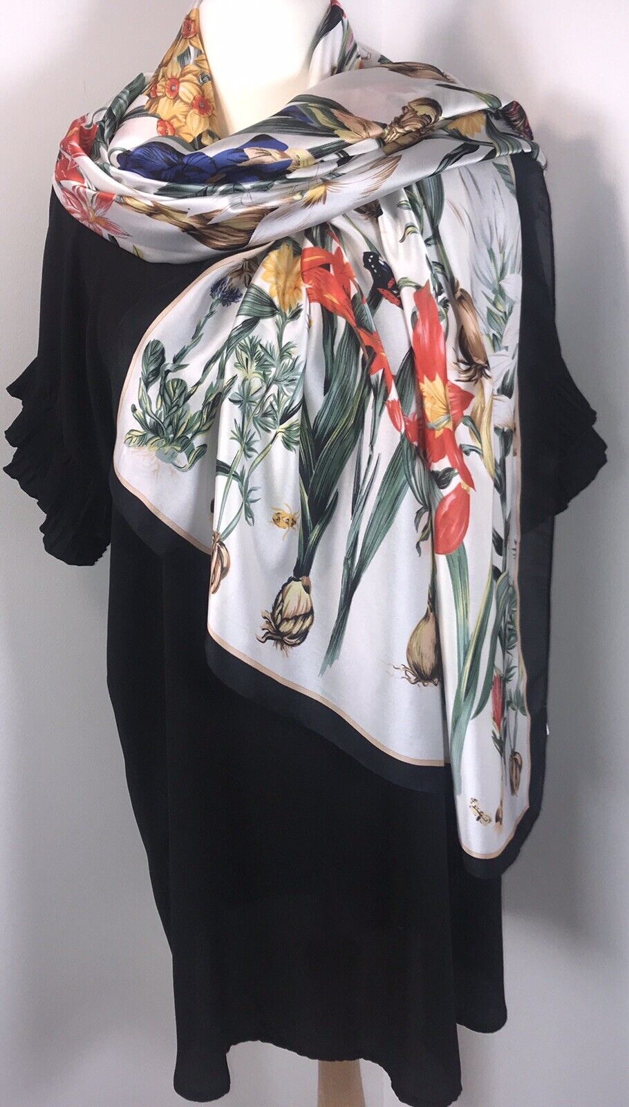 Butterflies Floral Scarf - White