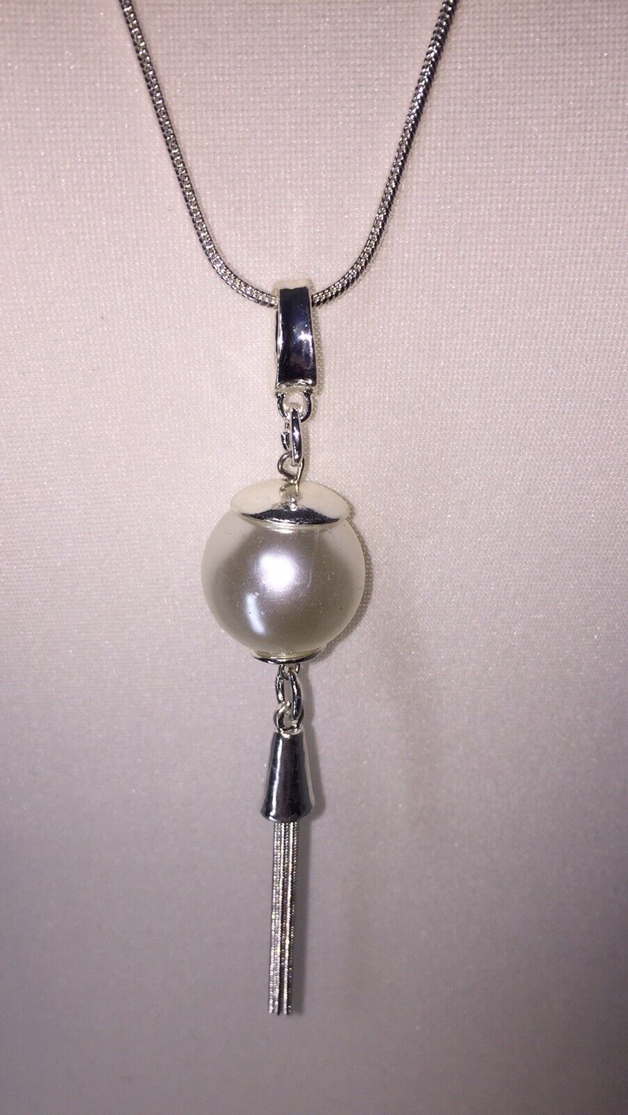 Snake Chain Pearl Tassel Necklace - Silver