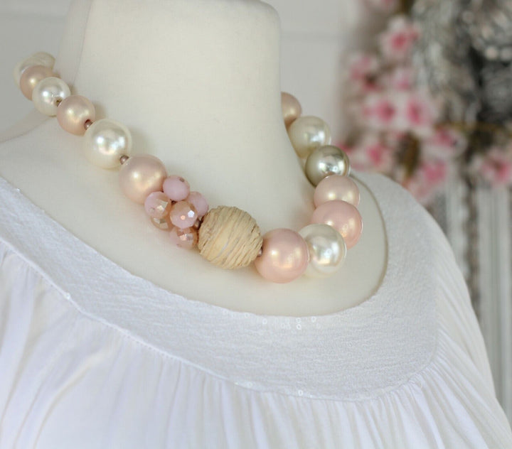 Pearl Choker Necklace - Pink / Gold