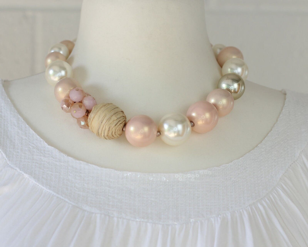 Pearl Choker Necklace - Pink / Gold