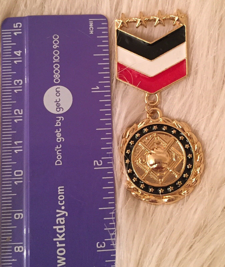 Medal Gold Tone Enamel Brooch