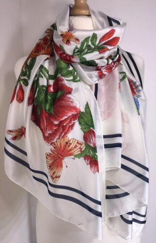 Silky Floral Scarf - White