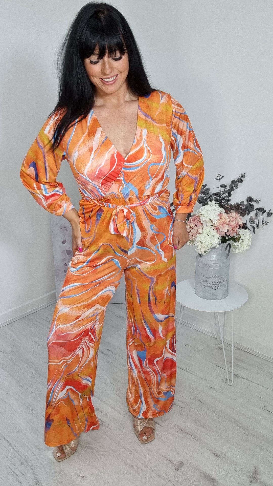 Annie Abstract Jumpsuit - Orange