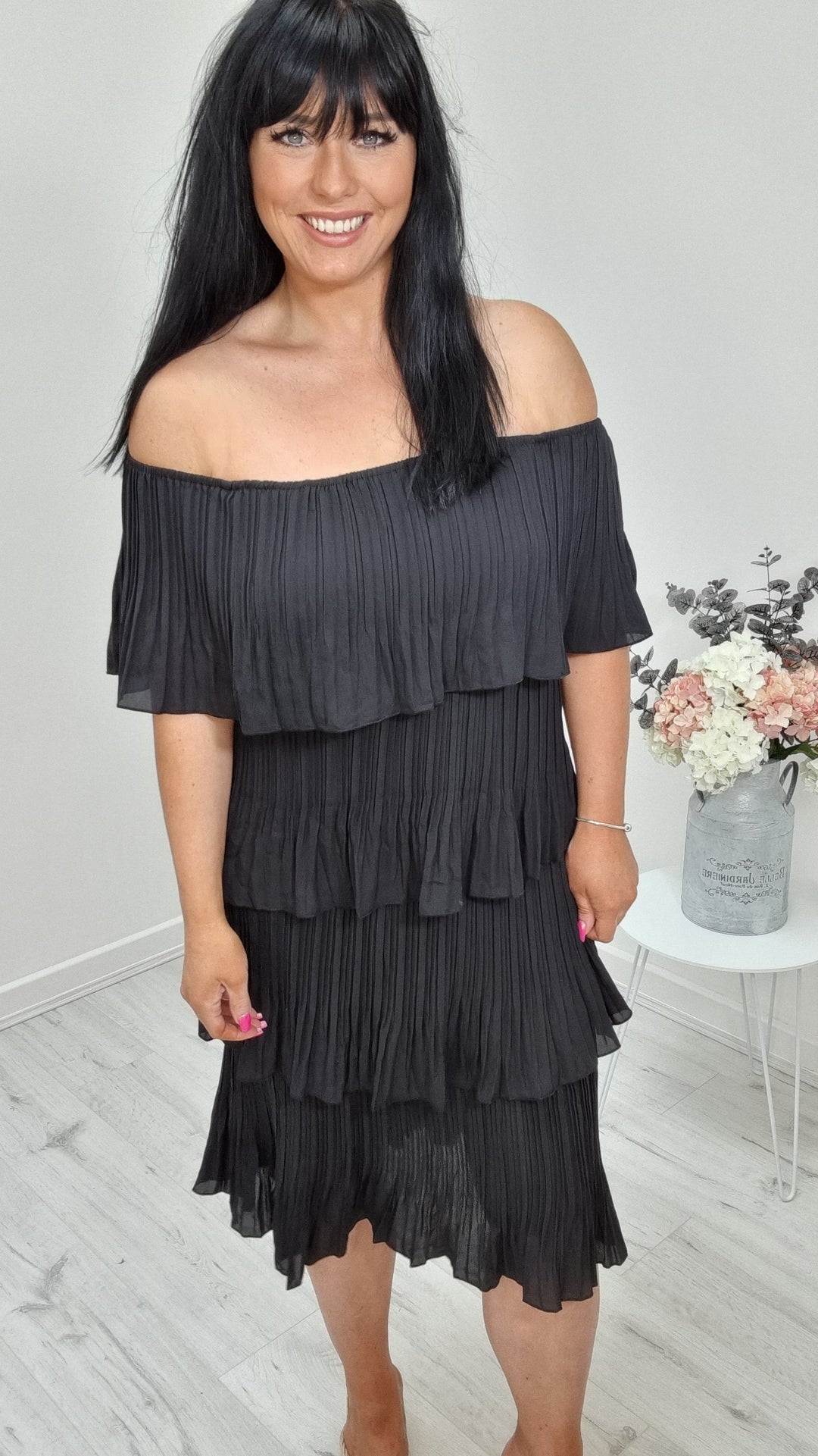 St Lucia Pleated Dress - Black