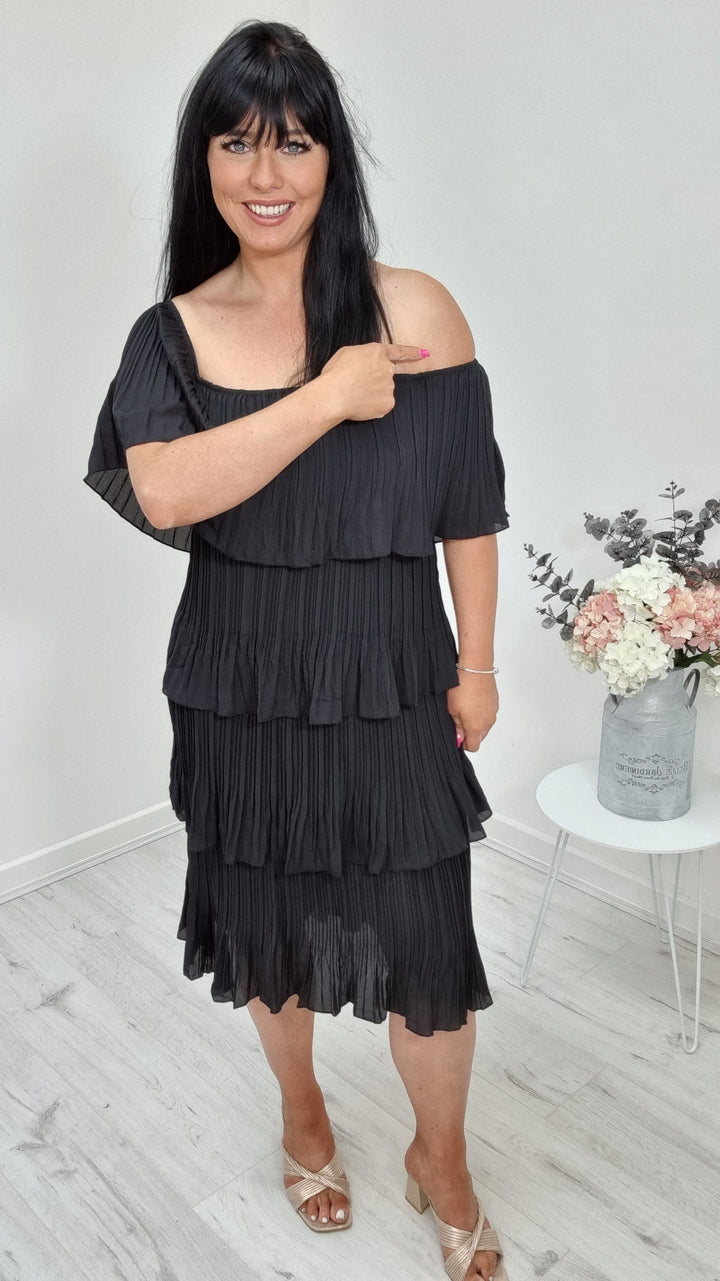 St Lucia Pleated Dress - Black