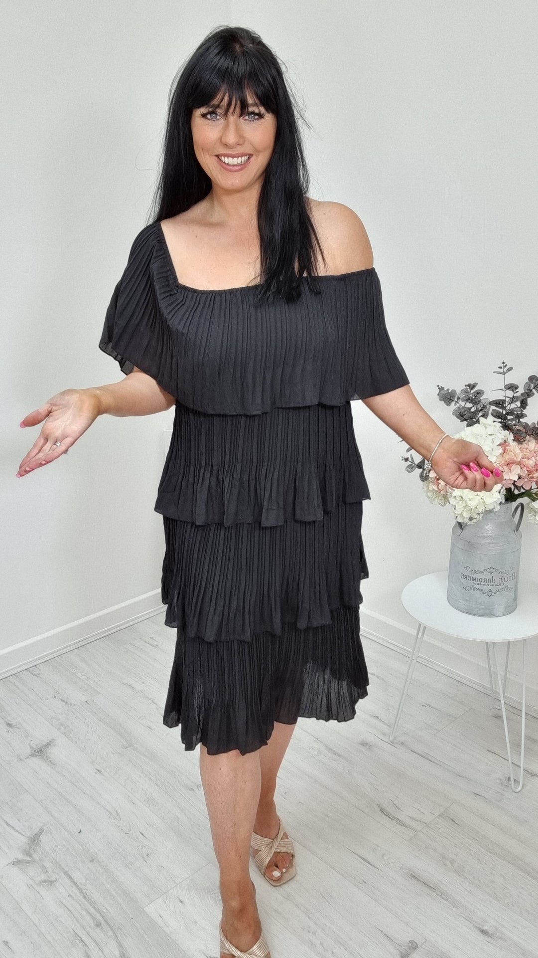 St Lucia Pleated Dress - Black