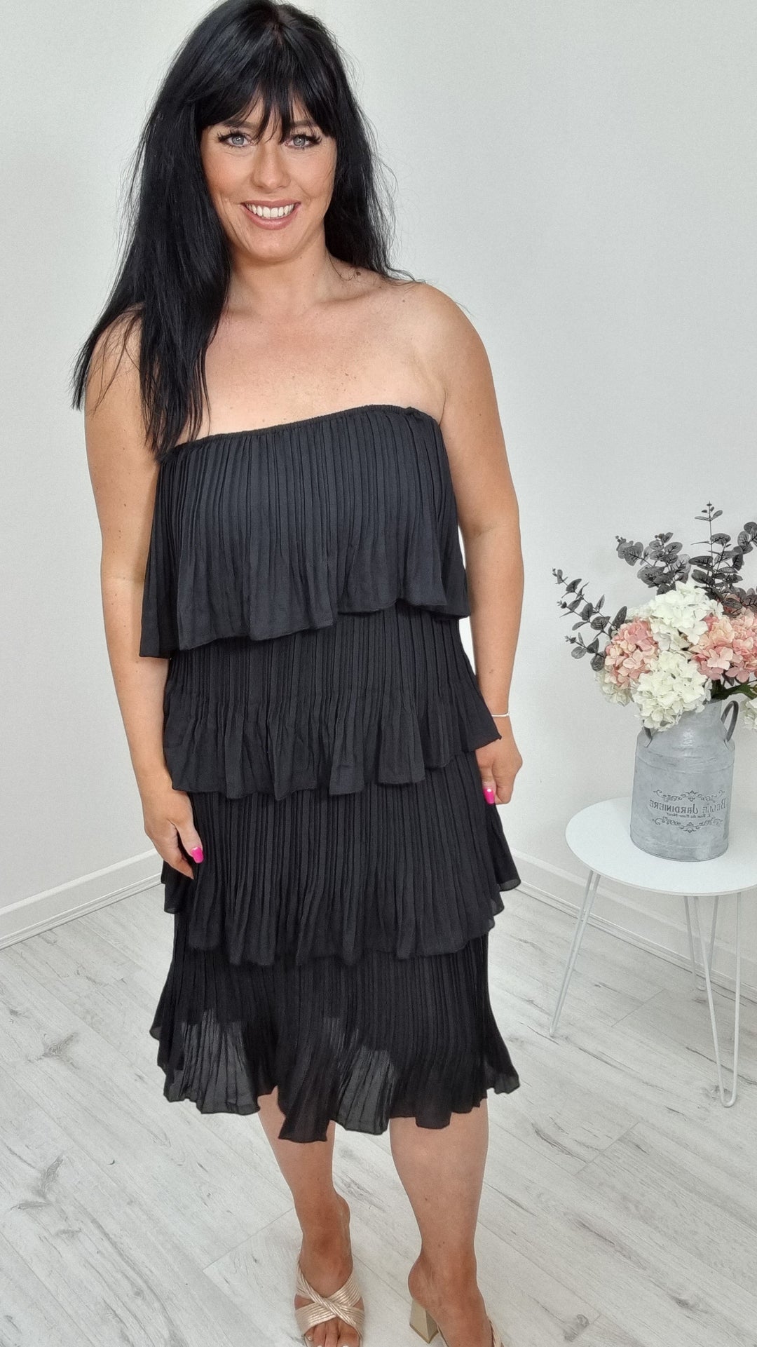 St Lucia Pleated Dress - Black