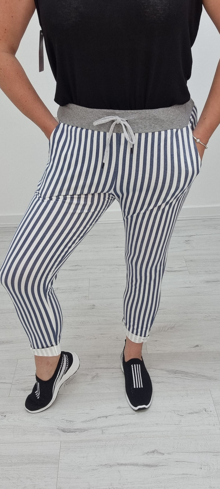 Striped Joggers - Blue and White