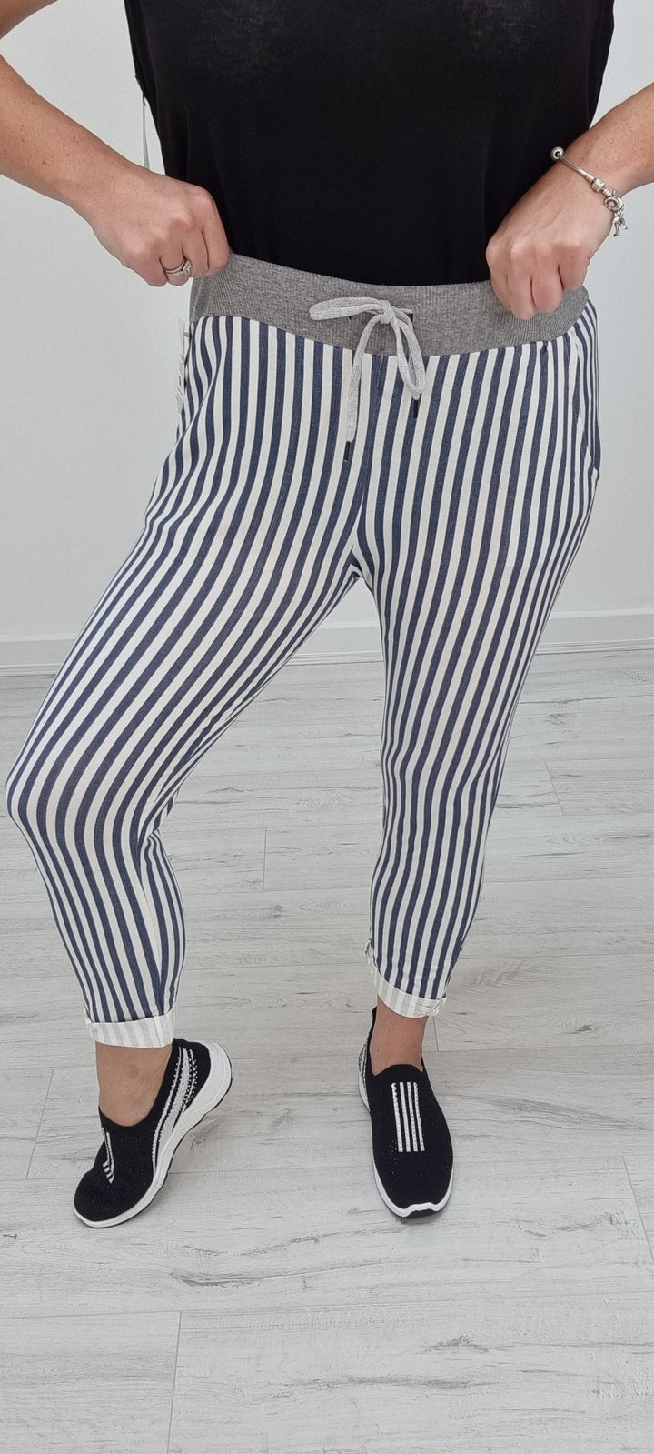 Striped Joggers - Blue and White