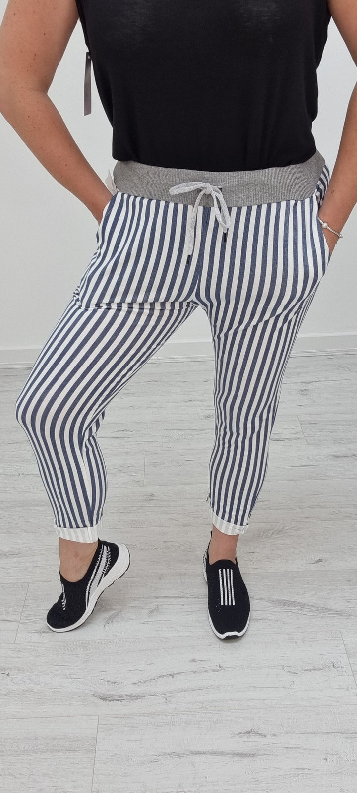 Striped Joggers - Blue and White