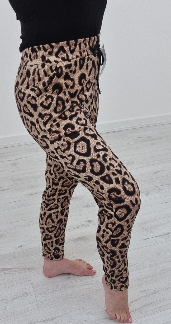 Leopard Print Joggers - Tan or Grey