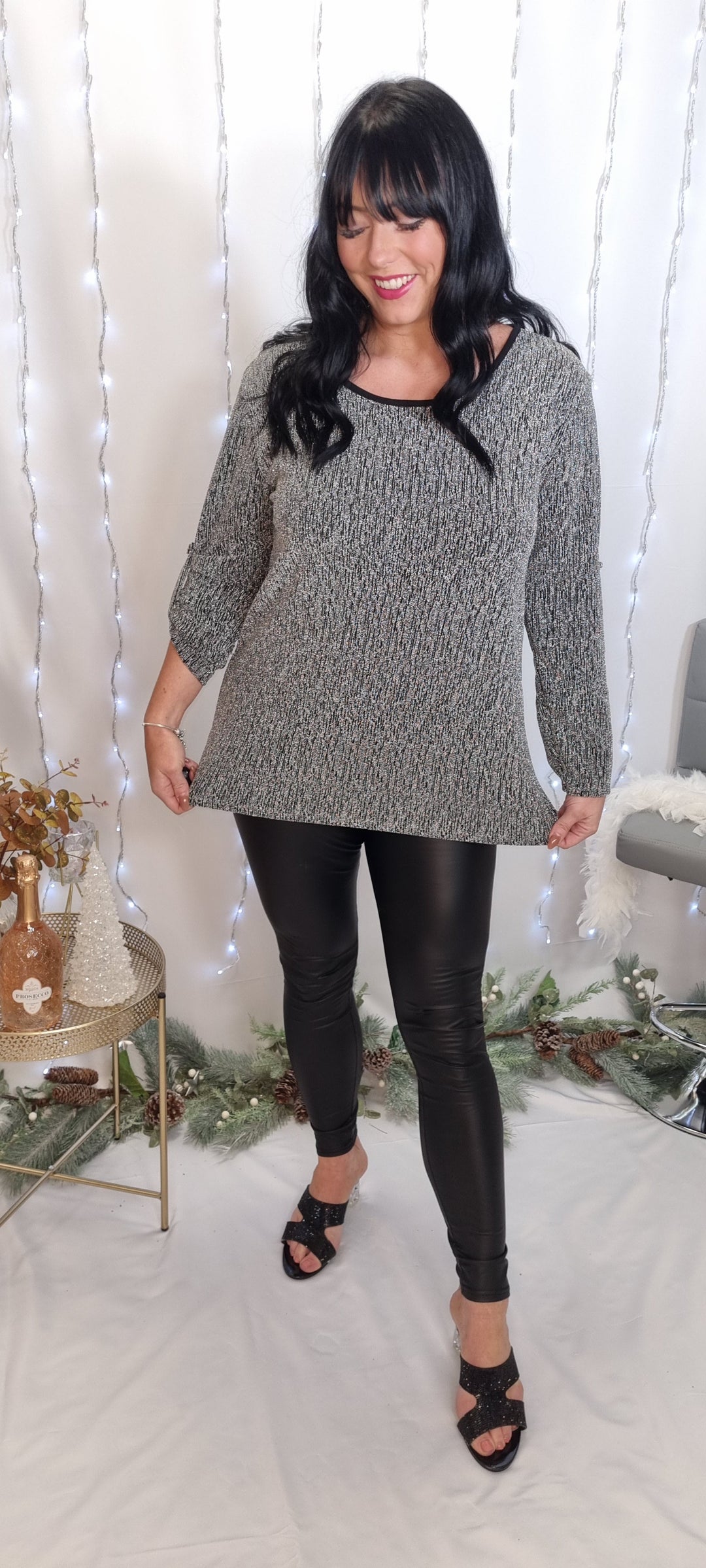 Glitzy Long Sleeve Top - Silver (One Size)