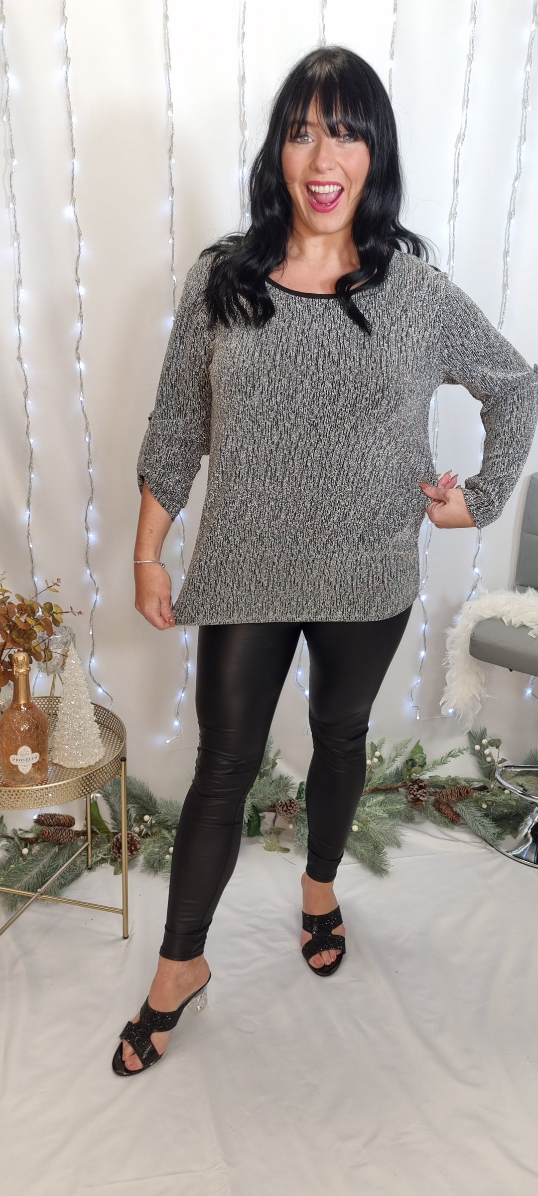 Glitzy Long Sleeve Top - Silver (One Size)