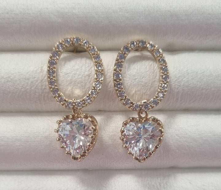 Crystal Heart Earrings - Gold Tone