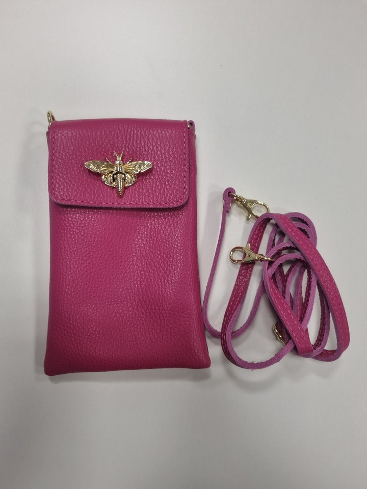 Leather Bee Phone Bag - Pink