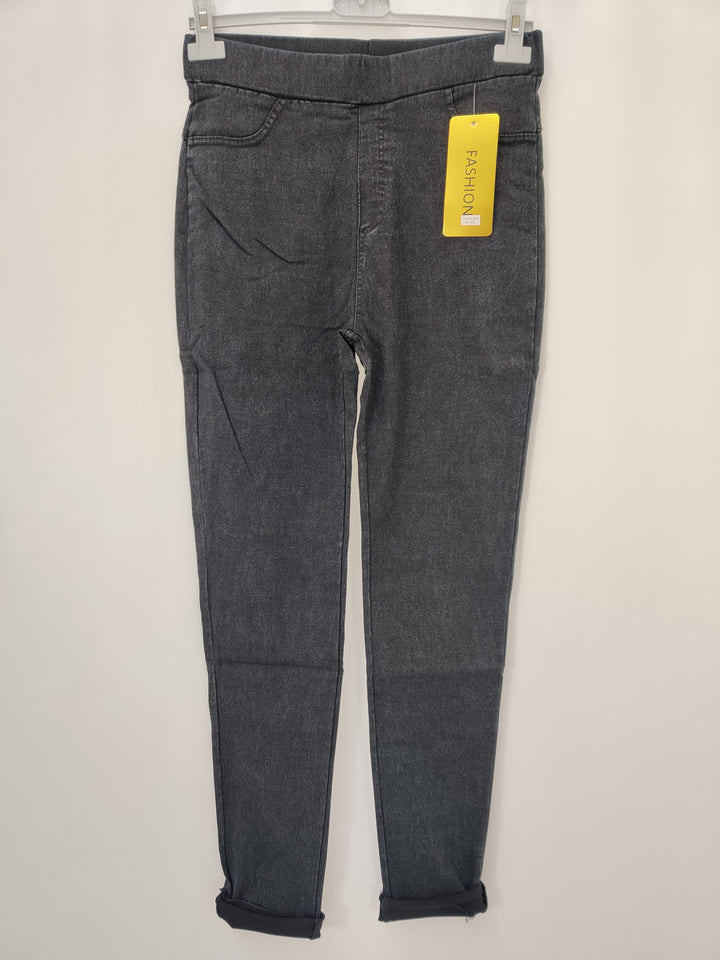 High Waisted Denim Jeggings - Black