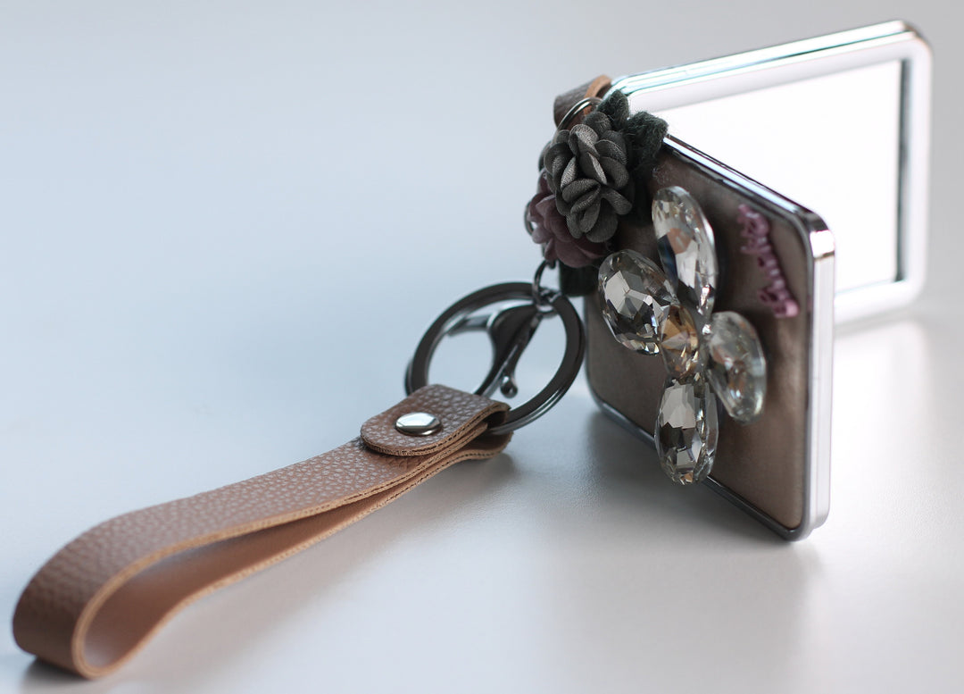 Mirror Keyring / Bag Charm - Brown Leather