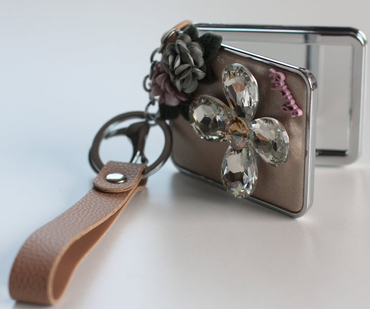 Mirror Keyring / Bag Charm - Brown Leather