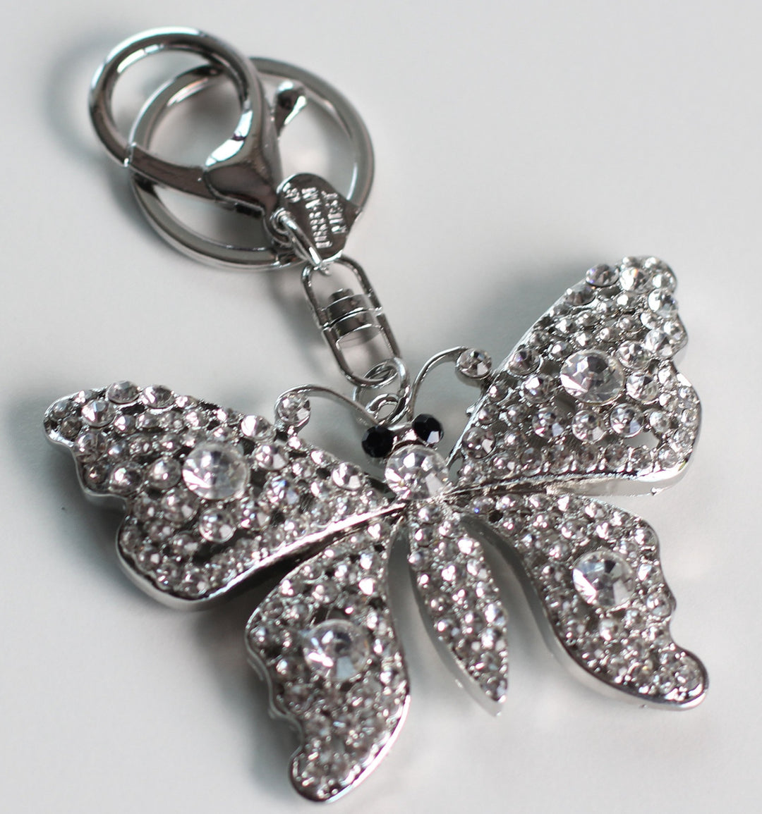 Crystal Butterfly Keyring / Bag Charm - Silver Tone