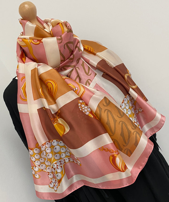 Silky Hearts Scarf - Ginger/Brown/Cream