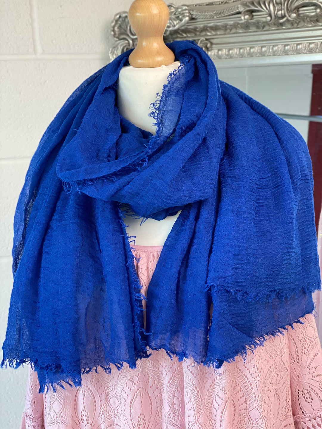 Royal Blue Fringed Scarf