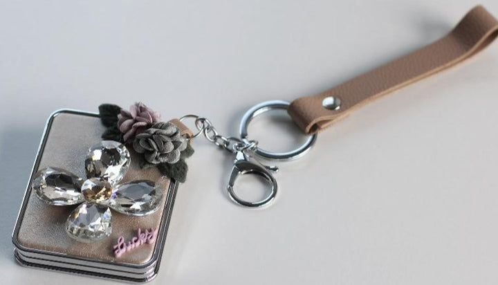 Mirror Keyring / Bag Charm - Brown Leather