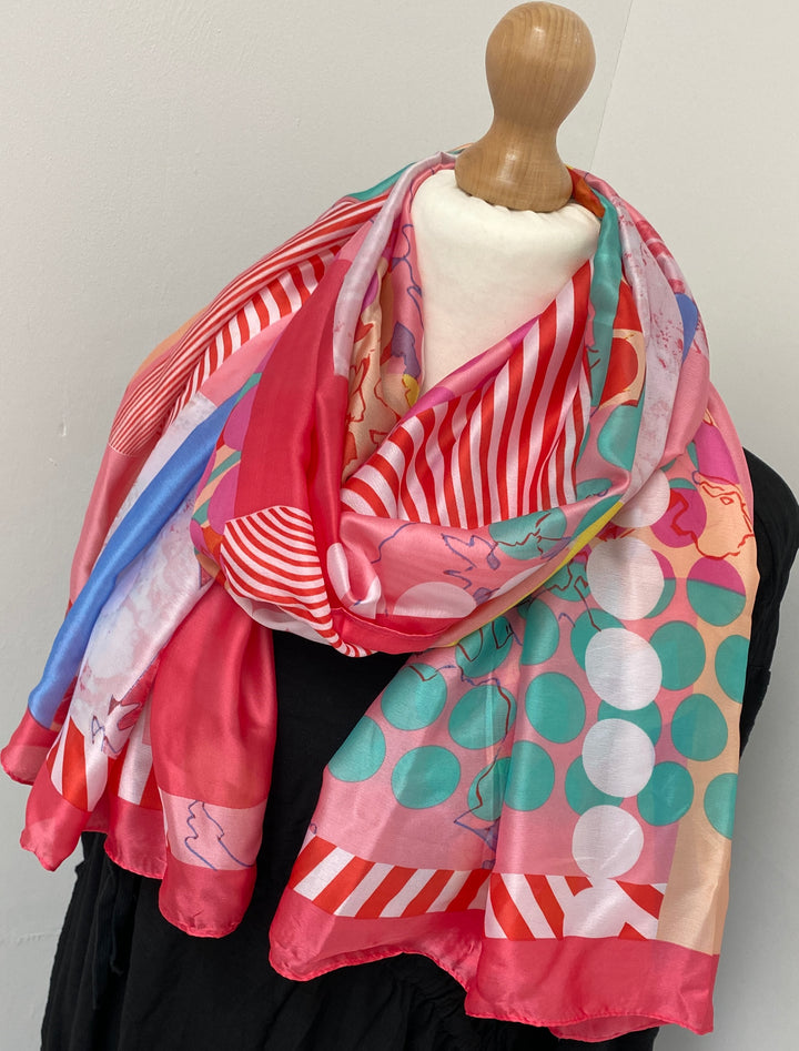 Silk Scarf with Polka Dots - Pink