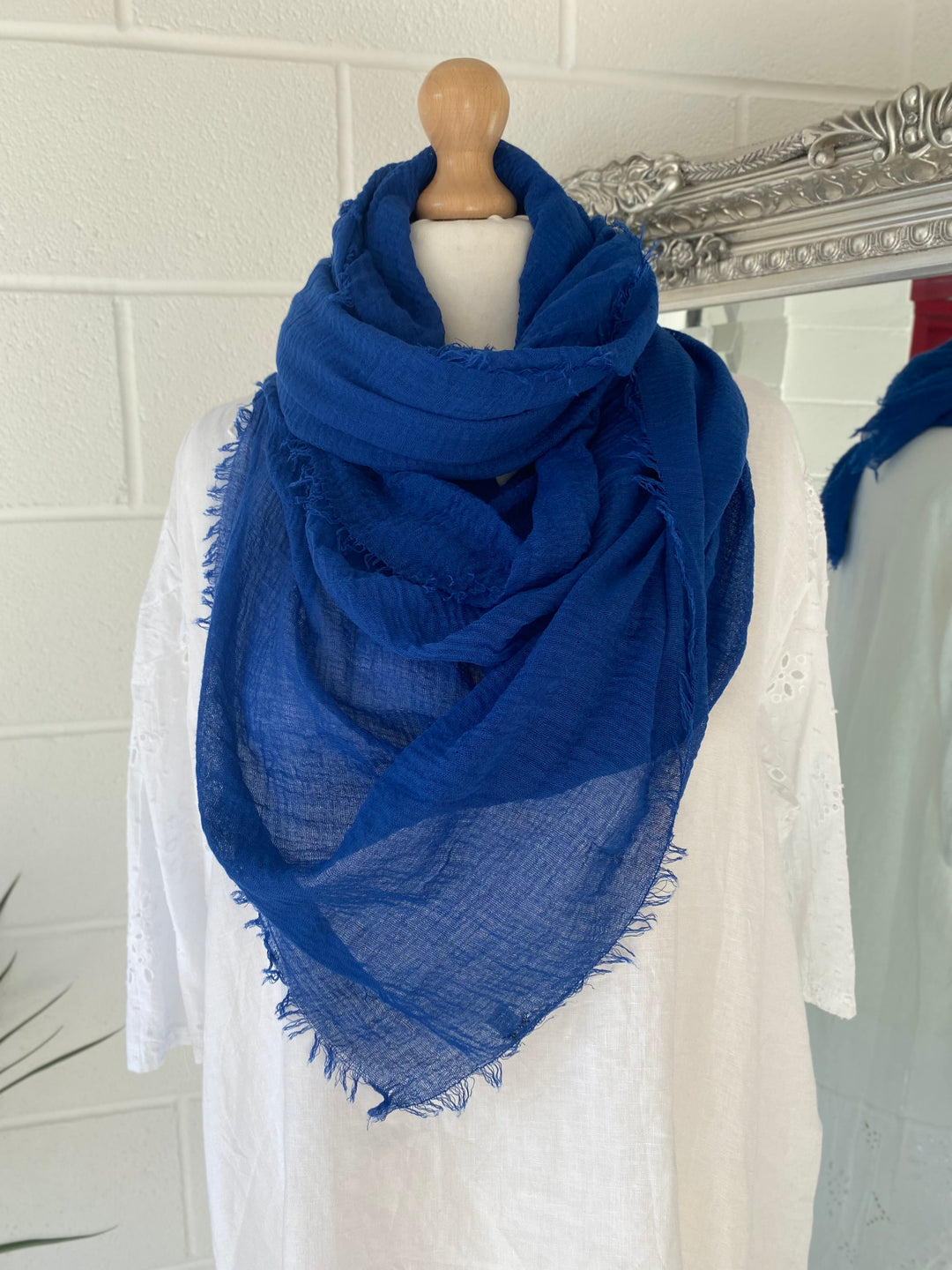 Royal Blue Fringed Scarf