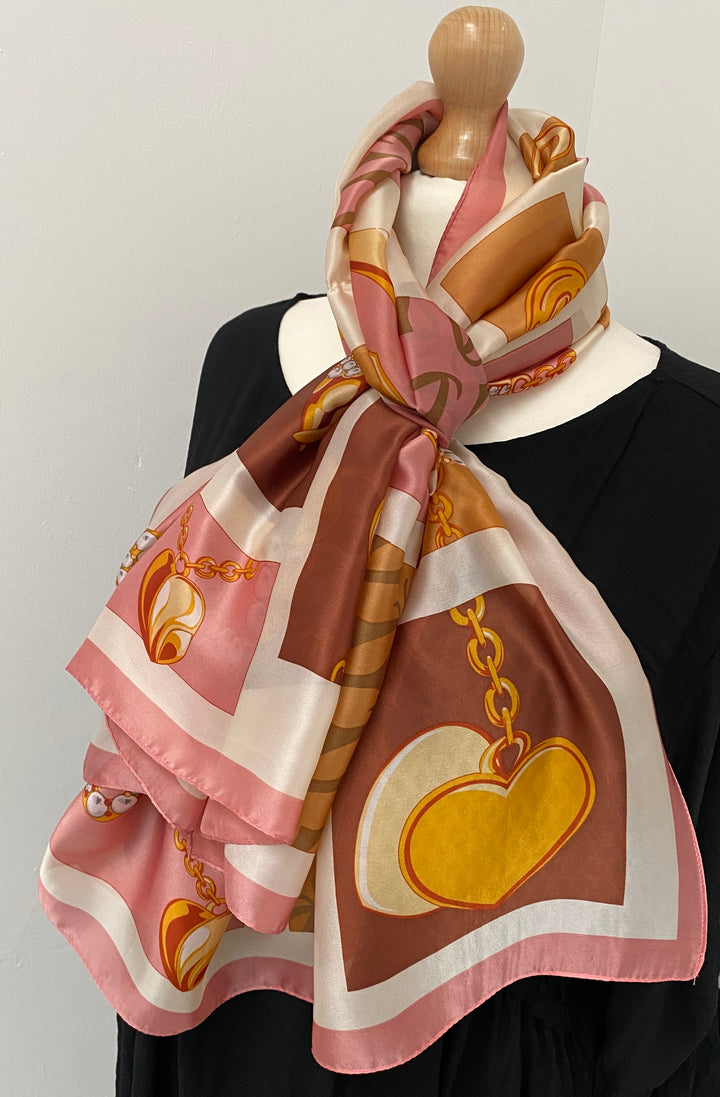 Silky Hearts Scarf - Ginger/Brown/Cream