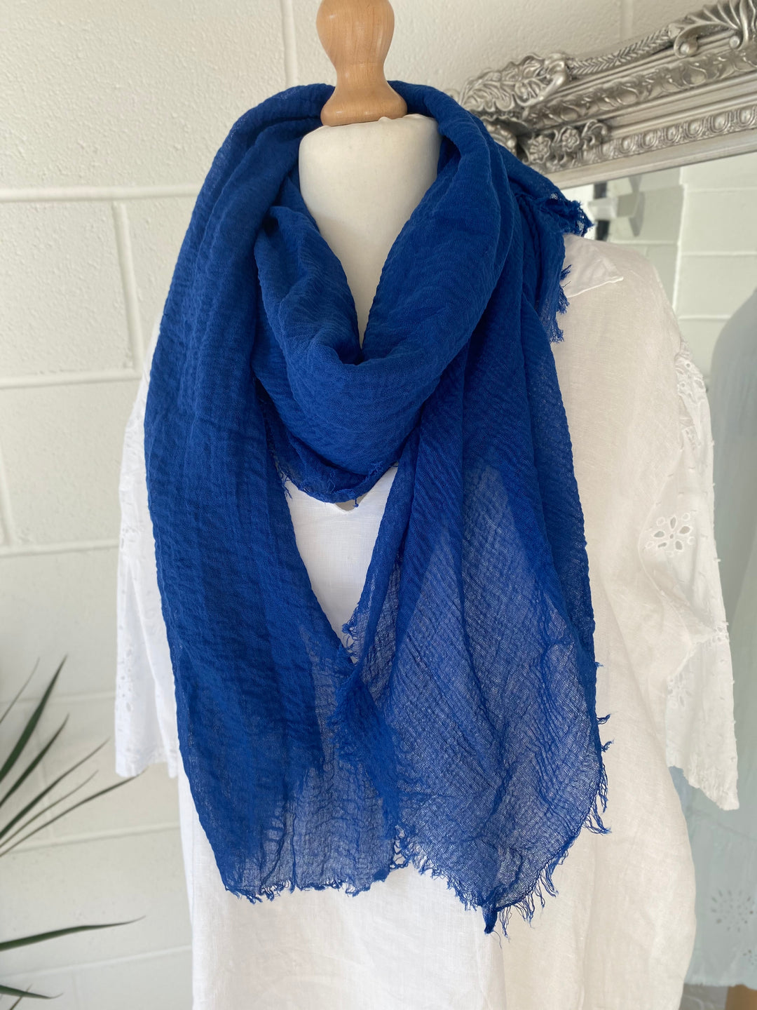 Royal Blue Fringed Scarf