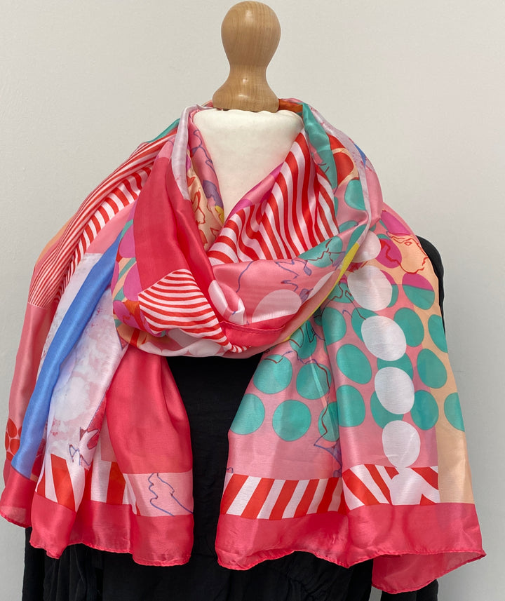 Silk Scarf with Polka Dots - Pink