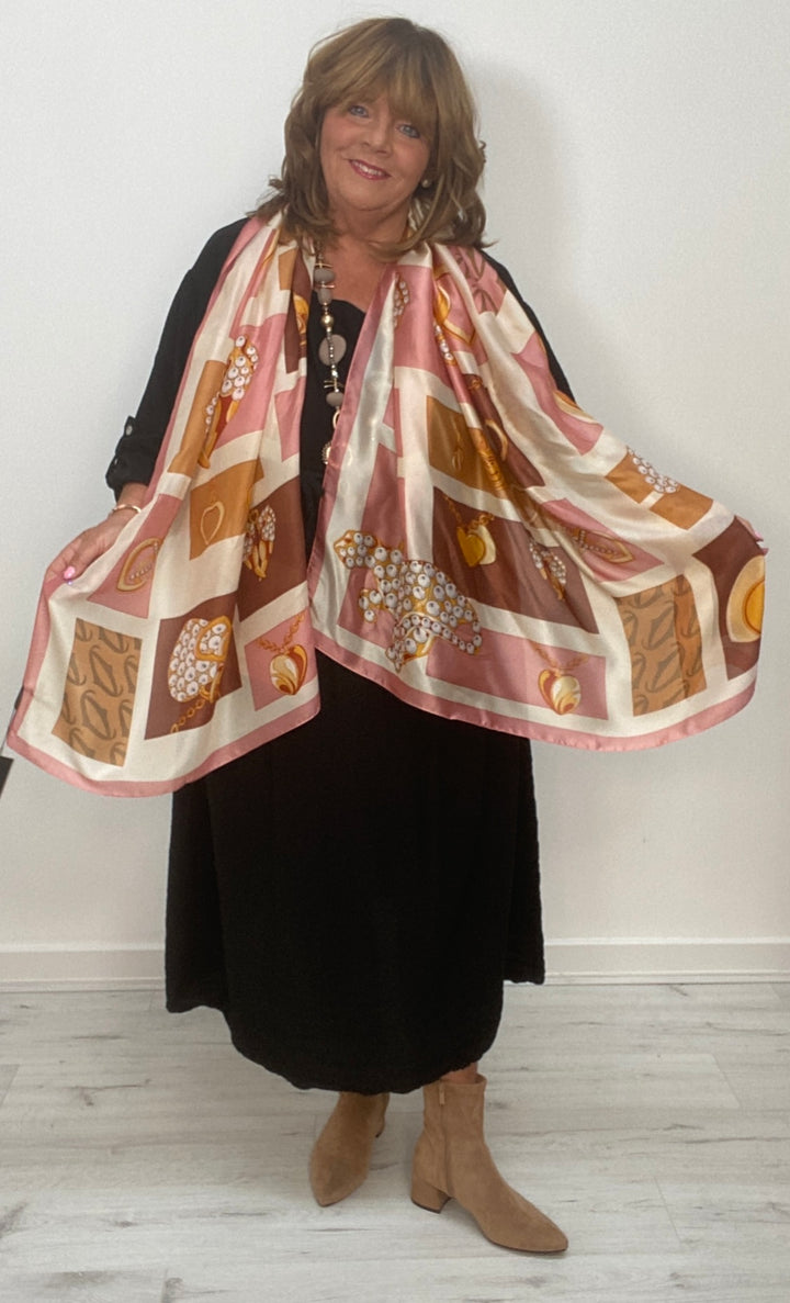 Silky Hearts Scarf - Ginger/Brown/Cream