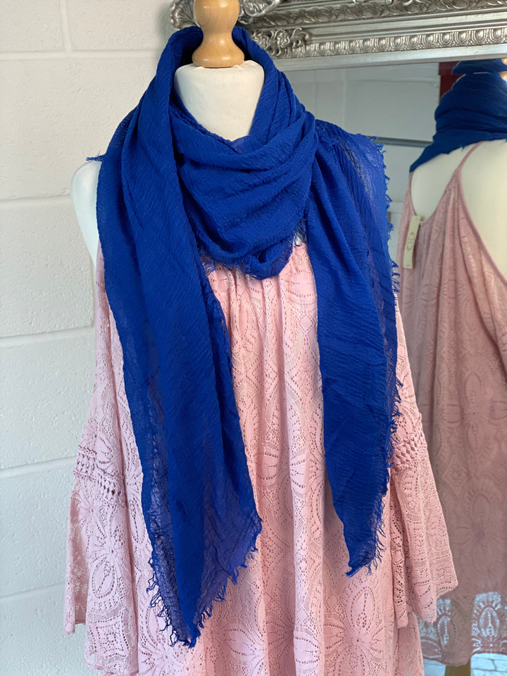 Royal Blue Fringed Scarf