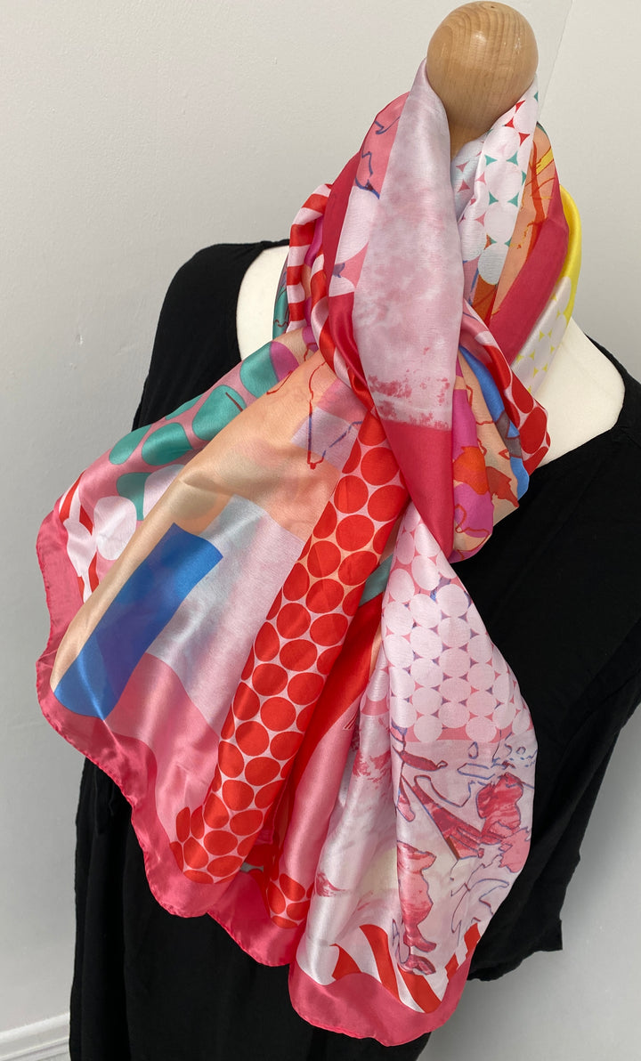 Silk Scarf with Polka Dots - Pink