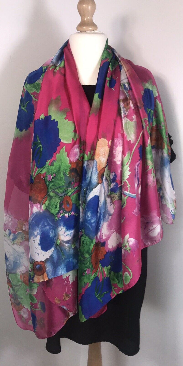 Silky Floral Scarf - Pink