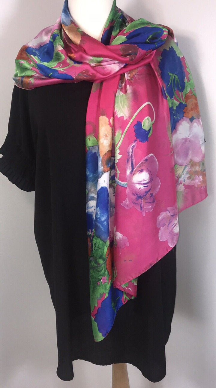 Silky Floral Scarf - Pink