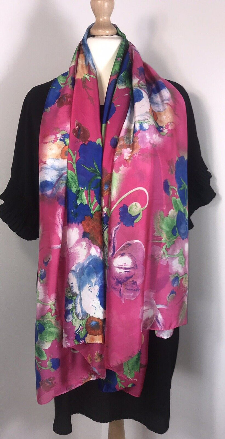 Silky Floral Scarf - Pink