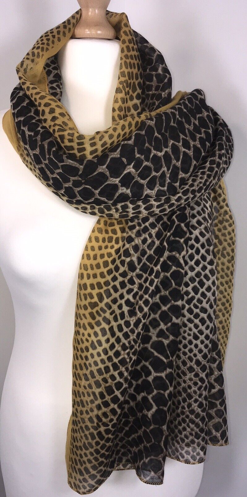 Snake Skin Print Scarf - Chocolate/Mustard