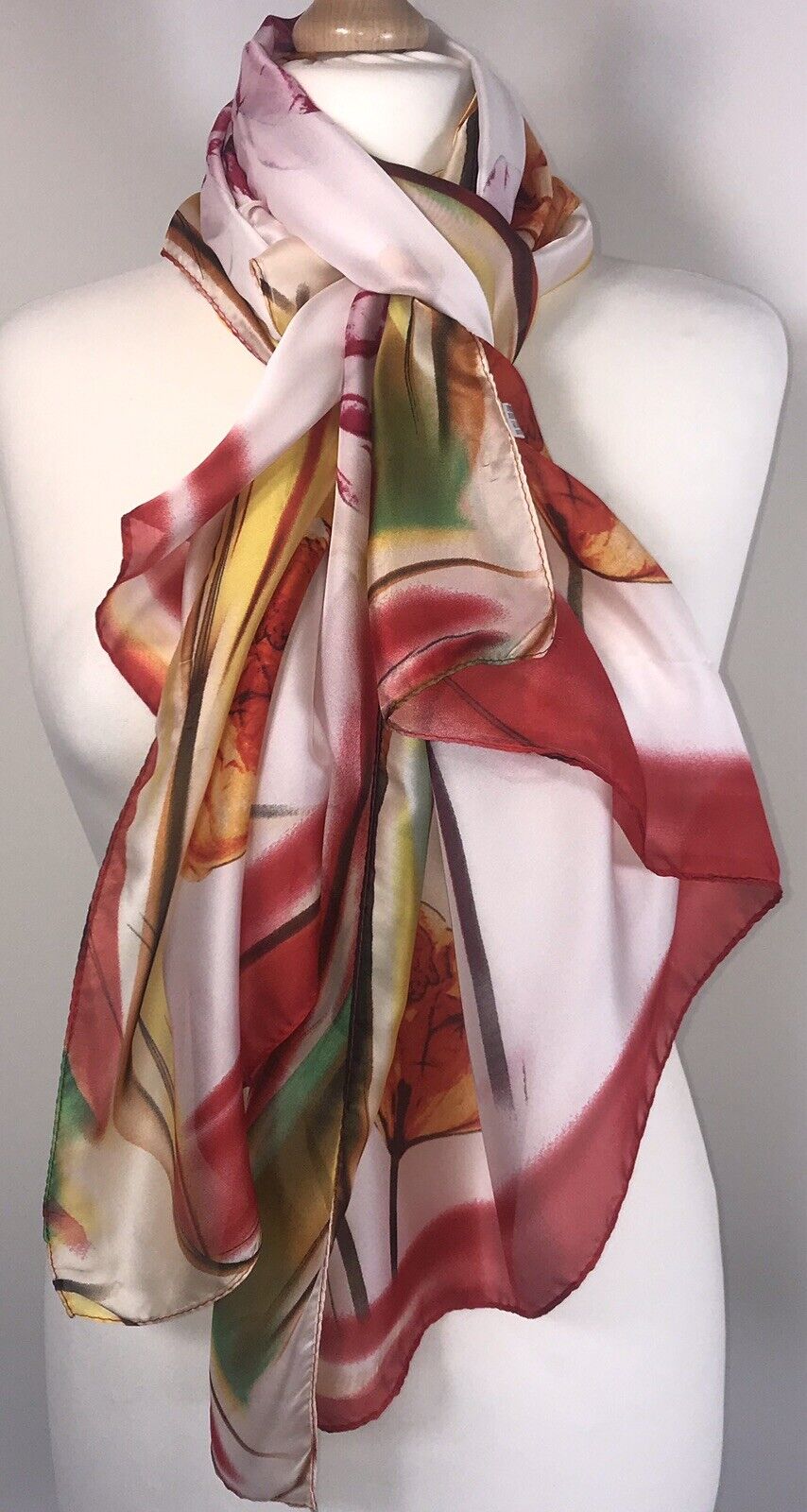 Floral Silk Scarf - Pink and White