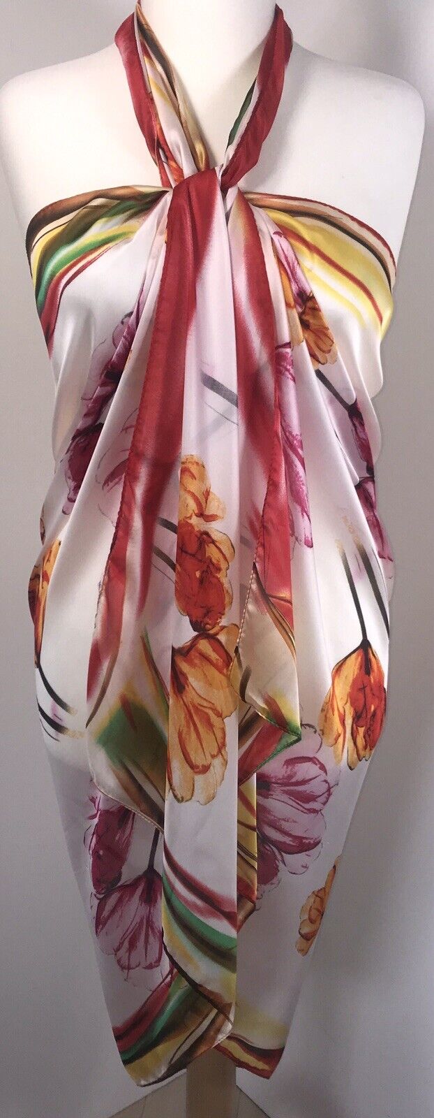 Floral Silk Scarf - Pink and White